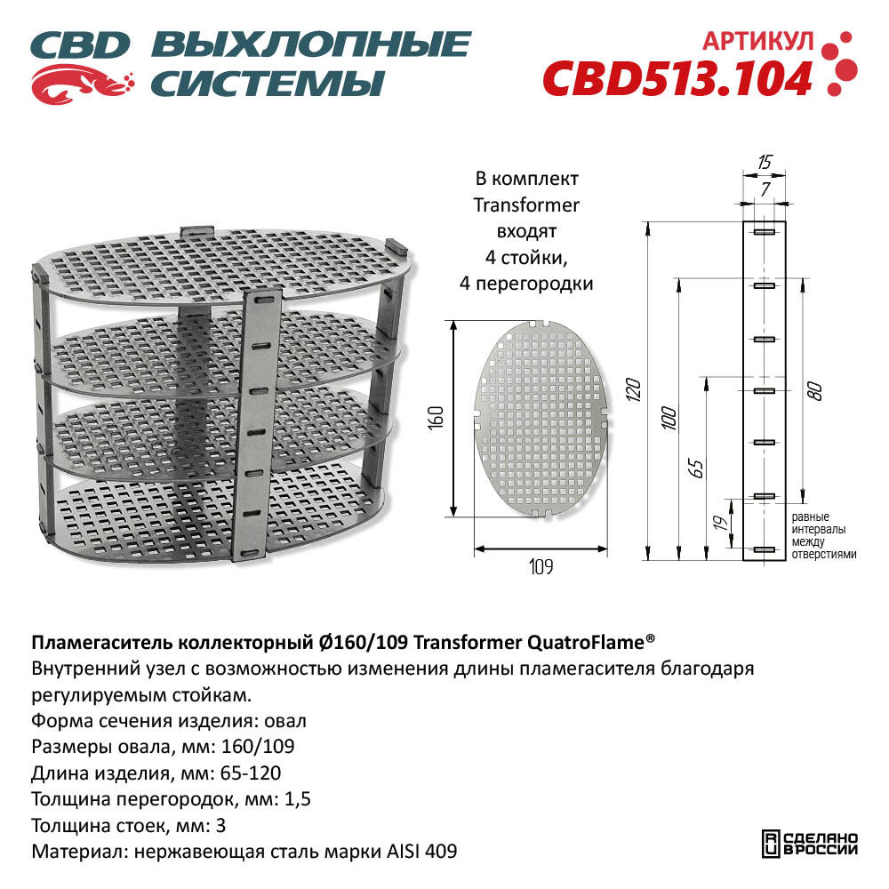 Пламегаситель коллекторный D160/109 Transformer QuatroFlame® - CBD