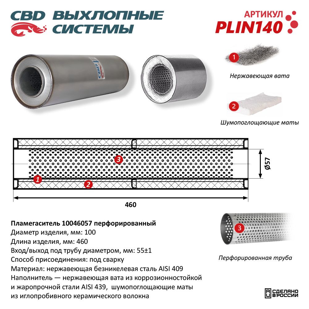 Пламегаситель 10046057 перфорированный внутр. узел, из нержавеющей стали - CBD